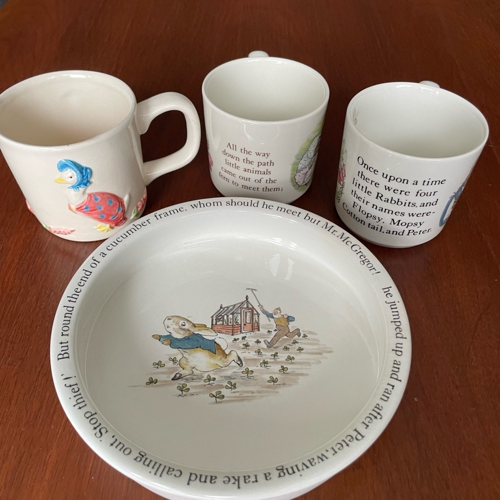 Cute Wedgewood Bunnikins dish and mugs